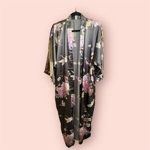 Kim & Ono One Size Women's Satin Kimono Robe Long - Floral